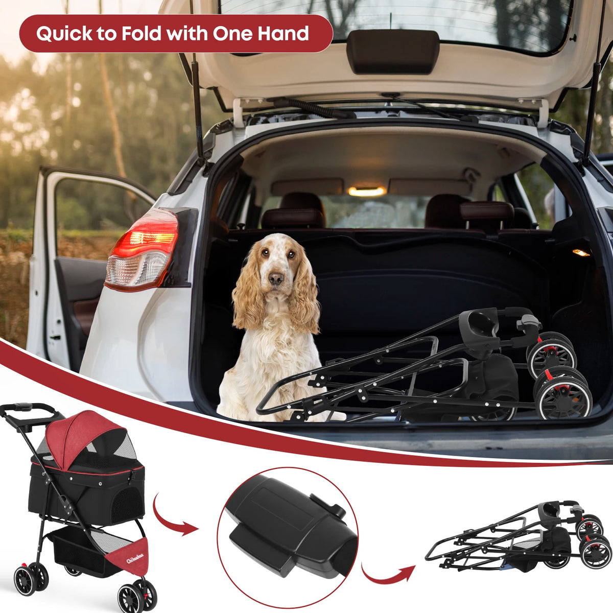CHIHUAHUA Pet Stroller 3 Wheels For Small Medium Dogs Cats