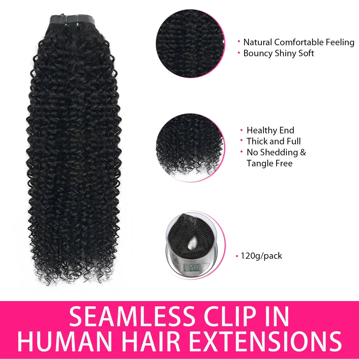 UEENLY Curly Wave Clip In Hair Extensions 8 Pieces Remy
