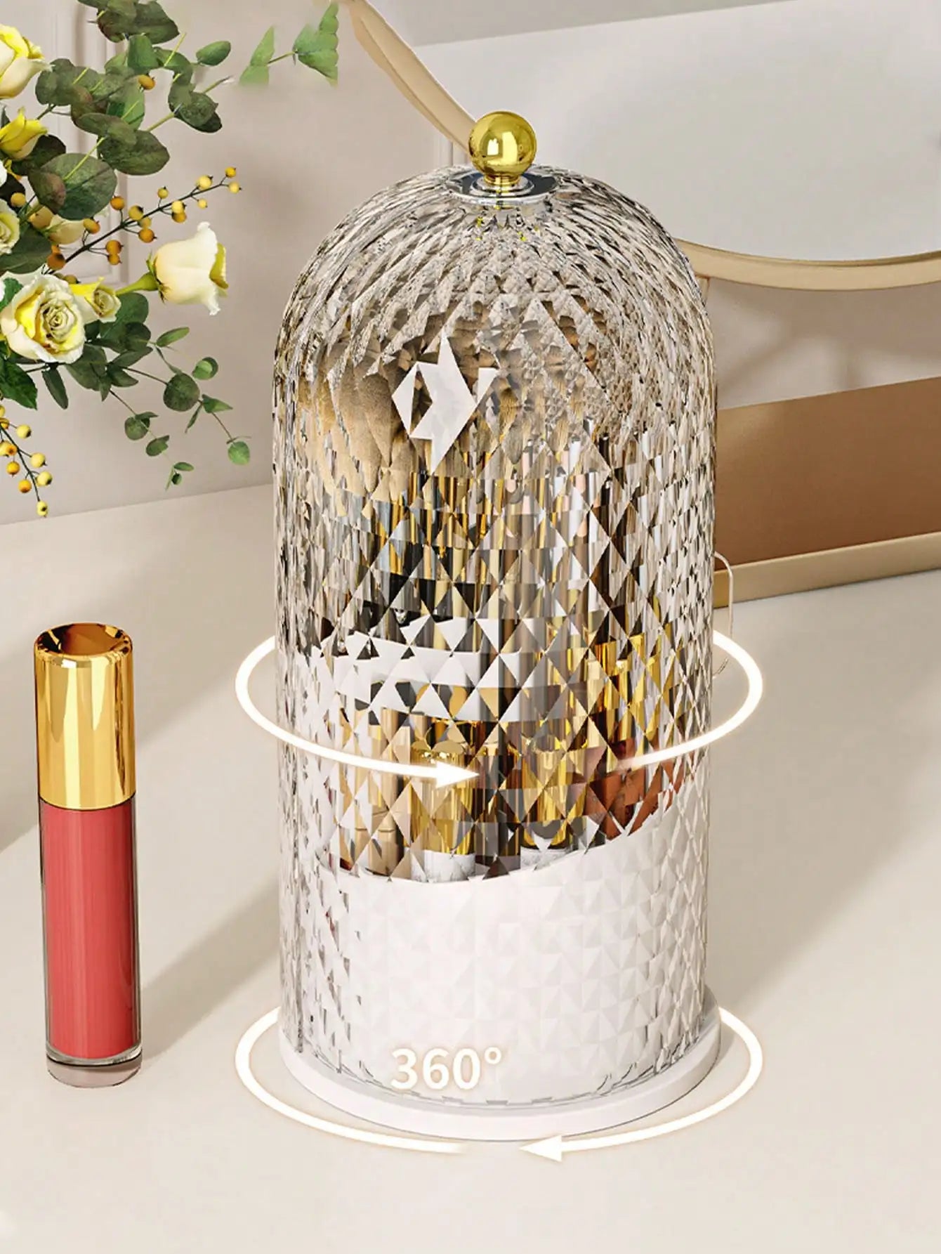 360 Rotatable Sliding Multi Compartment Cosmetic Brush Vanity Storage Box