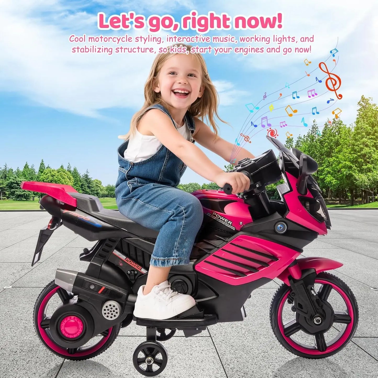 HiMISS 6V Children Motorcycle Ride On Toy With Training Wheels