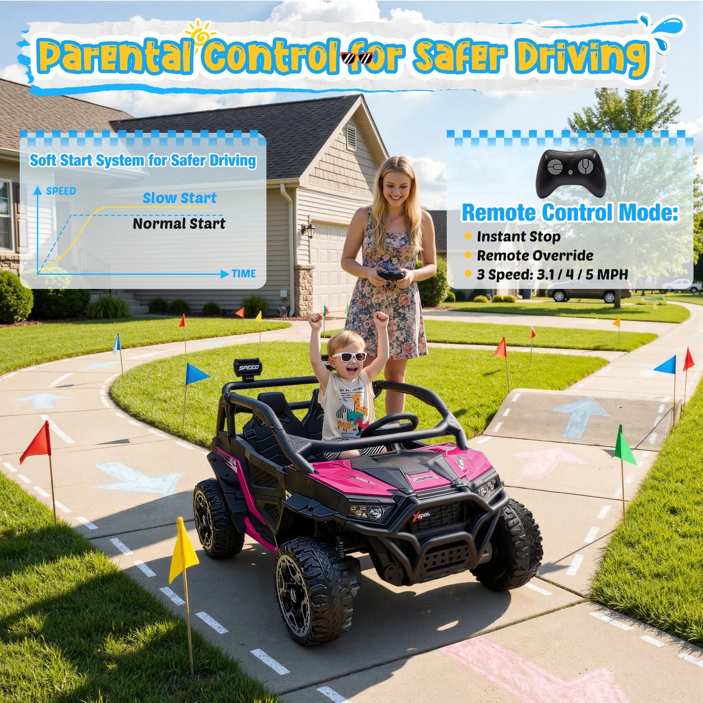 Joyracer 24V 4WD Kids Electric UTV Ride-On With Music LED Lights