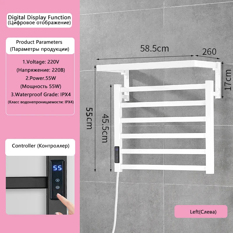Electric Towel Rack With Digital Display Wall Mounted 55W