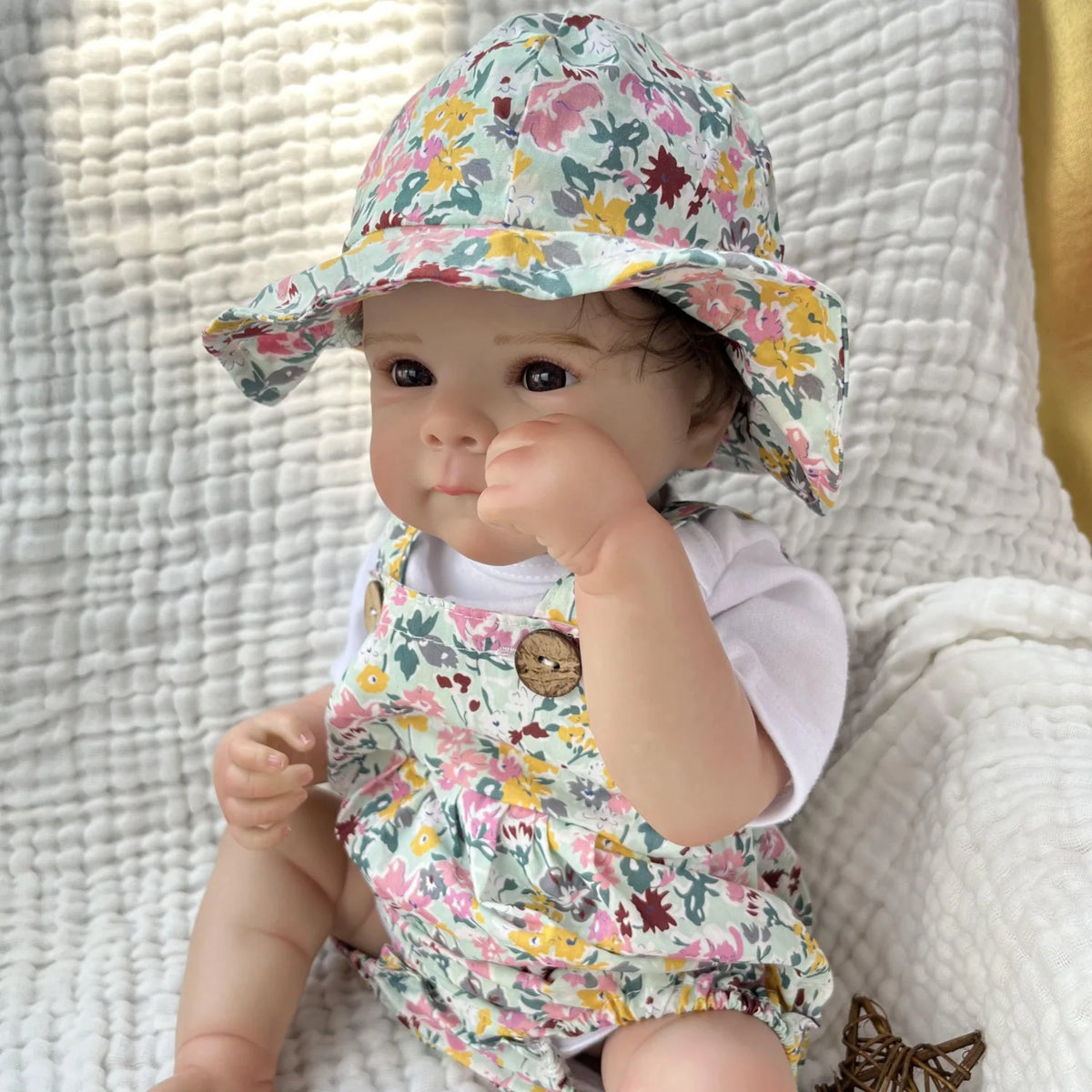 BZDOLL Reborn Baby Doll Full Vinyl Lifelike With Floral Hat