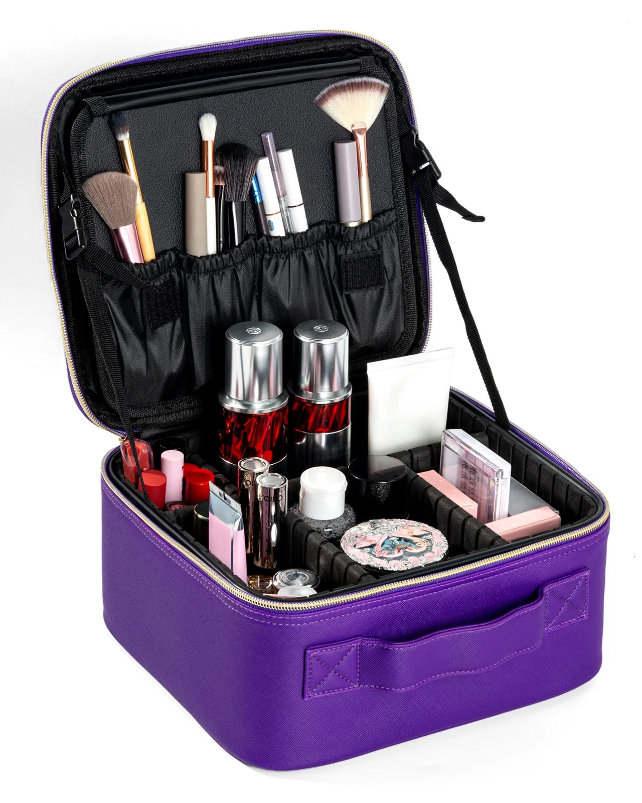 Portable Waterproof Leather Makeup Bag With Mirror And Lamp