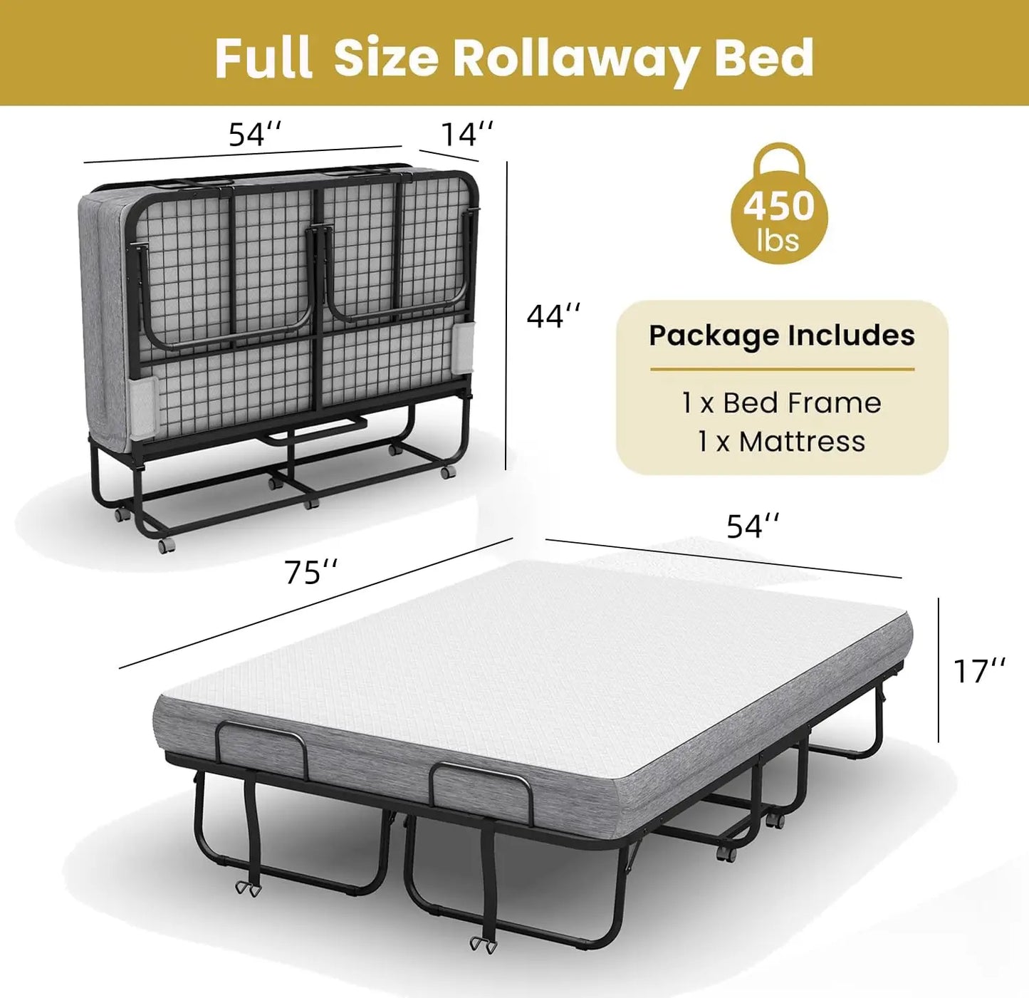 Folding Bed With Memory Foam Mattress Rollaway For Guests