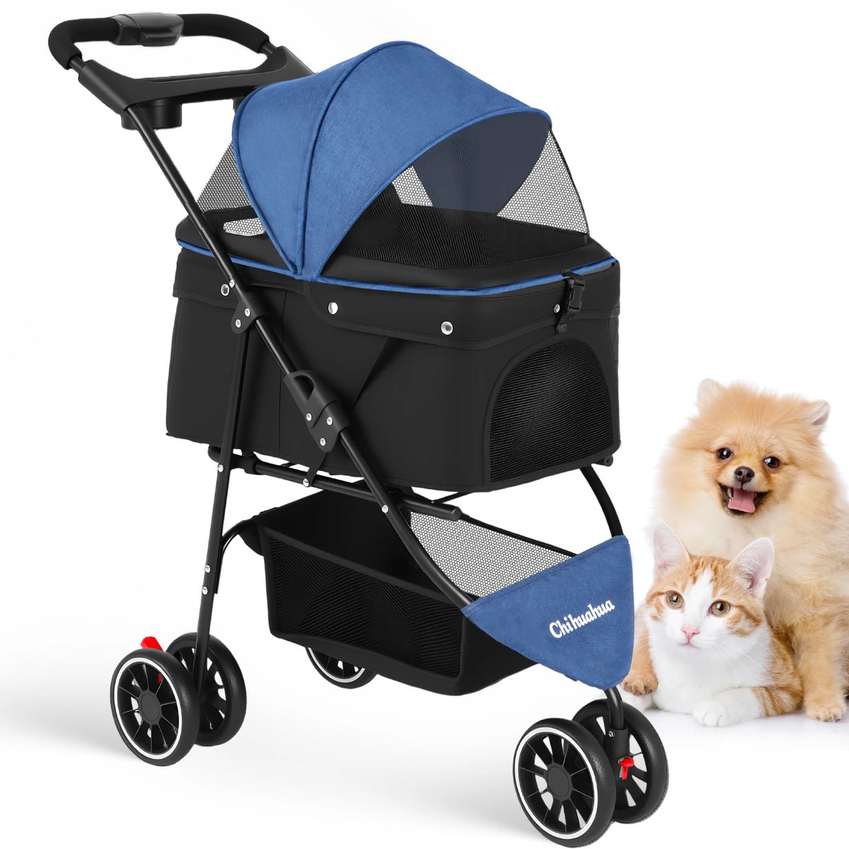 CHIHUAHUA Pet Stroller 3 Wheels For Small Medium Dogs Cats