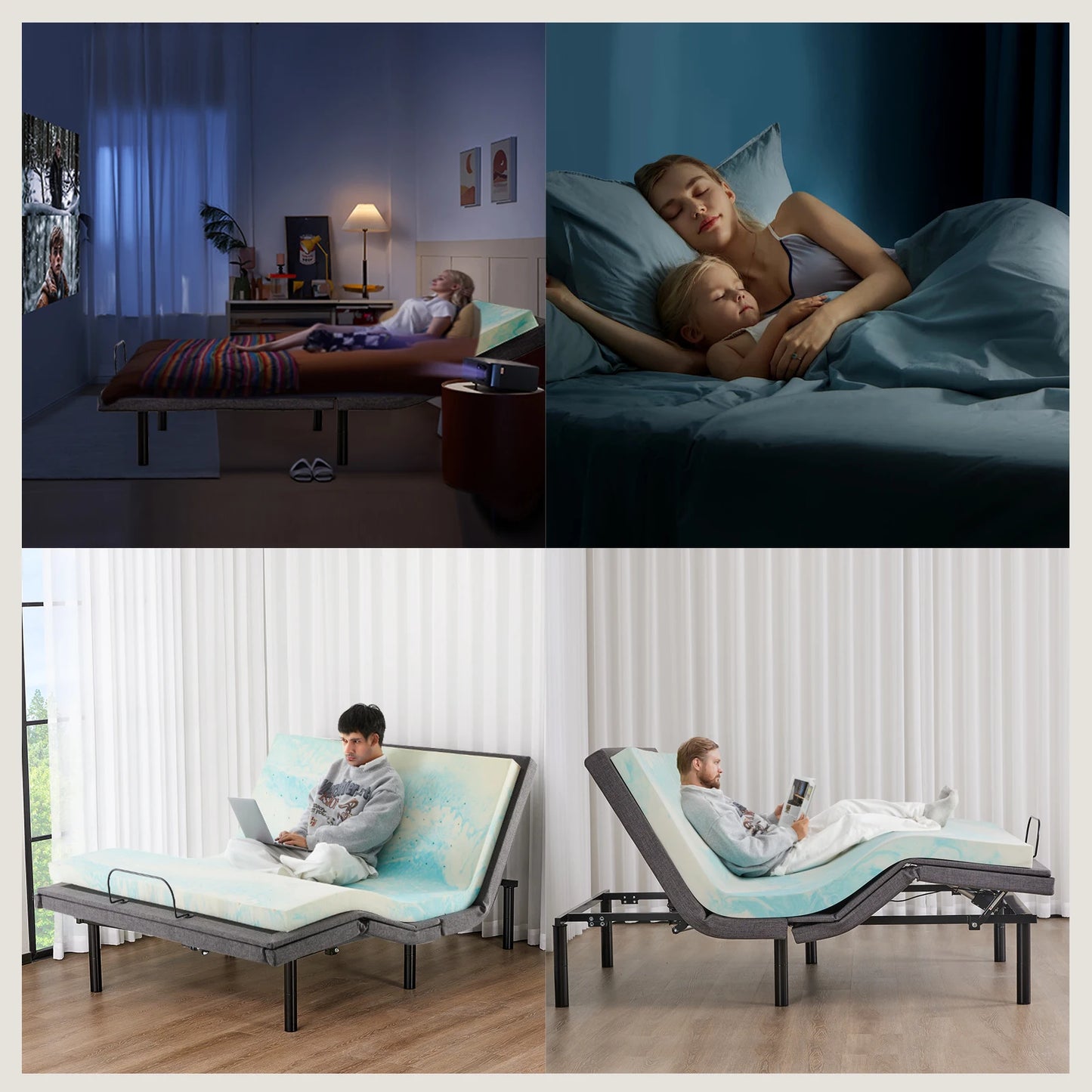 JHK Electric Adjustable Bed Frame With Zero Gravity Remote And 2 USB Ports