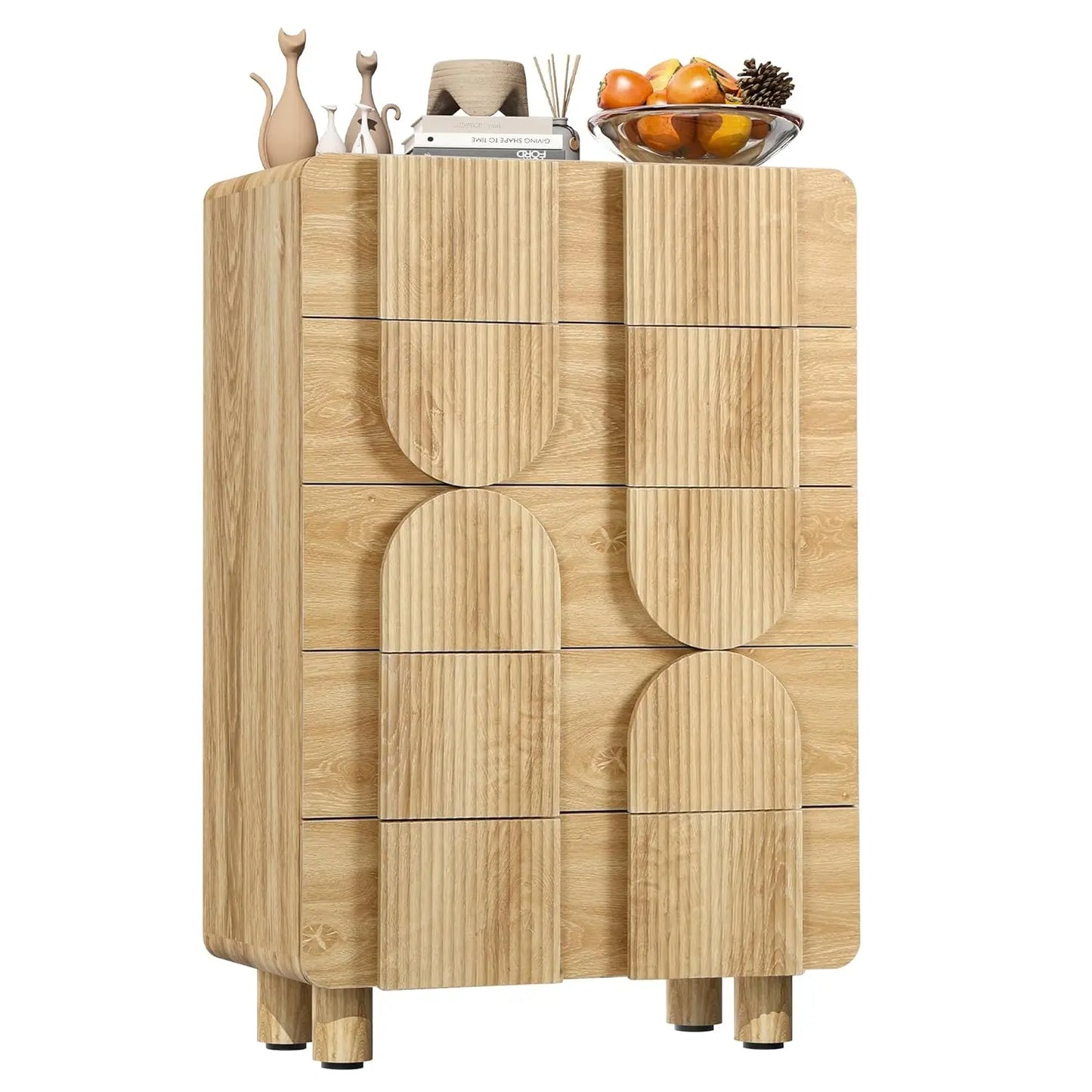 Three Drawer Fluted Dresser Modern Mid Century Wood Chest