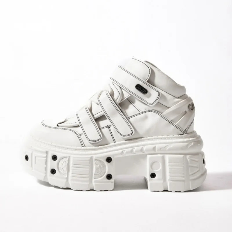 Women Punk Chunky Platform Sneakers Hook Loop Gothic Leather Trainers
