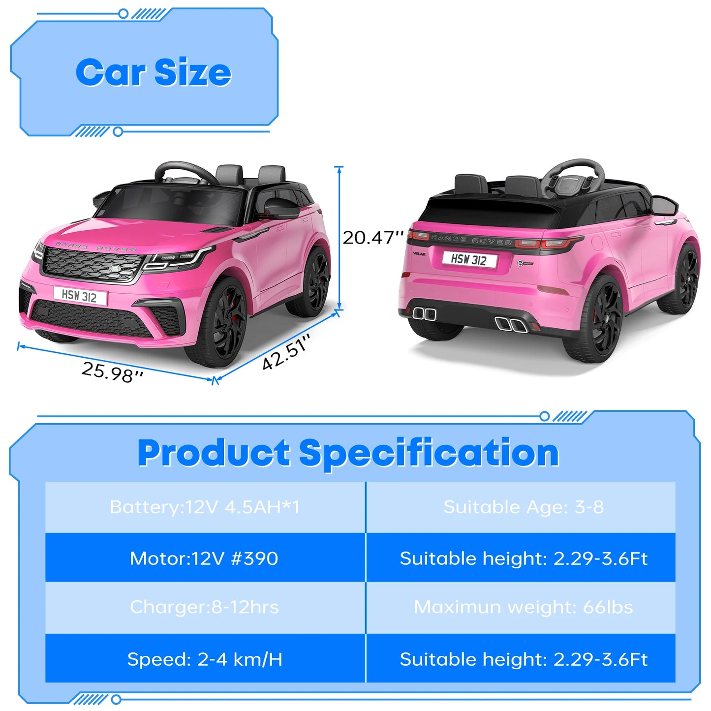HobbyLane Ride On Car For Kids 12V With Parent Remote