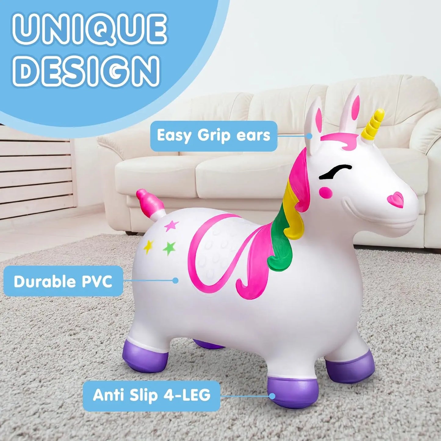 Joyfy Kids Bouncy Unicorn Horse Ride On Toy For Birthday