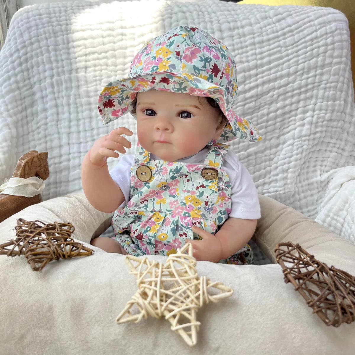 BZDOLL Reborn Baby Doll Full Vinyl Lifelike With Floral Hat