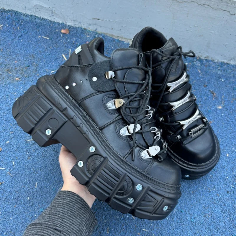 Gothic Women Chunky Platform Sneakers Metal Decoration Fashion Casual Trainers