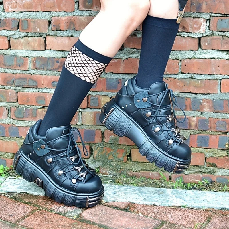 Women Thick Platform Sneakers Rock Metal Decoration Punk Casual Trainers