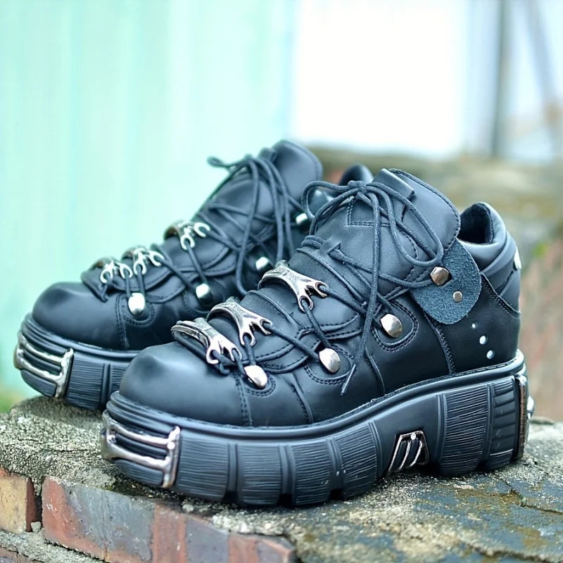 Women Thick Platform Sneakers Rock Metal Decoration Punk Casual Trainers