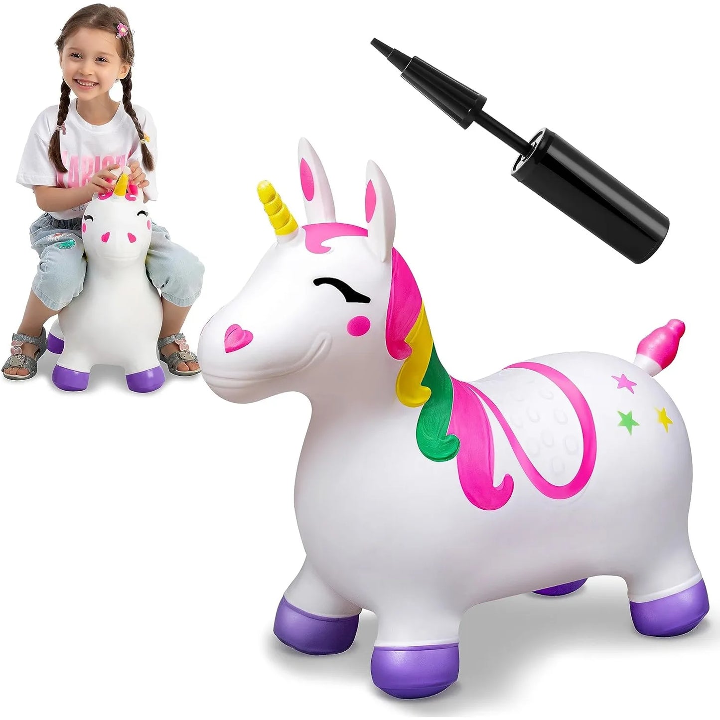 Joyfy Kids Bouncy Unicorn Horse Ride On Toy For Birthday