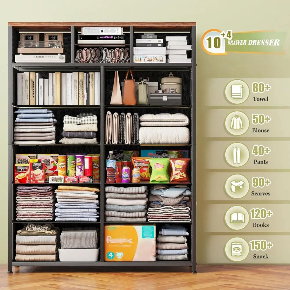 14 Drawer Dresser With Metal And Wood Top For Hallway Or Living Room