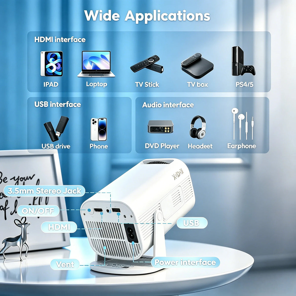 XGODY Portable 4K Projector 12000 Lumens WiFi Bluetooth Android 11