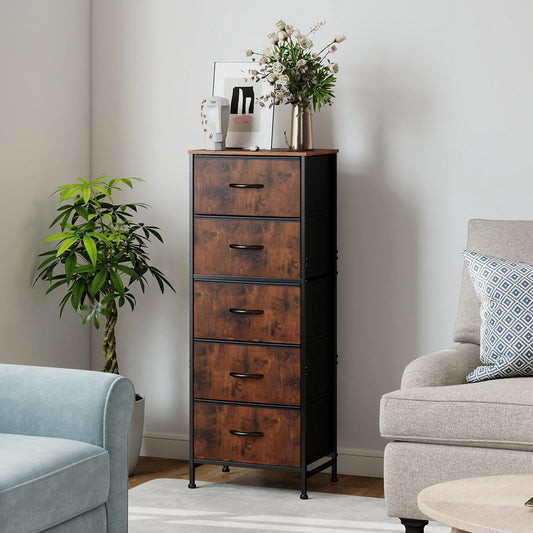 JHK Dresser With Five Fabric Drawers For Bedroom Storage Cabinet