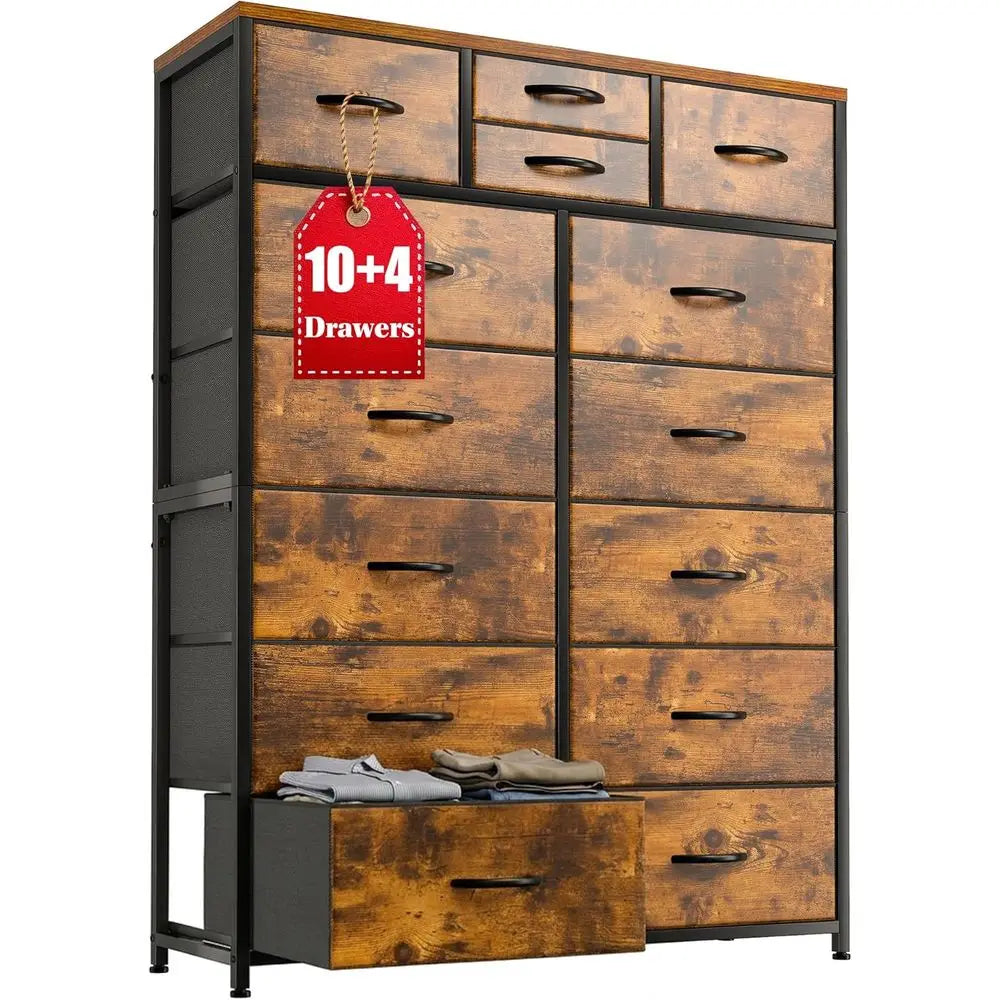 14 Drawer Dresser With Metal And Wood Top For Hallway Or Living Room
