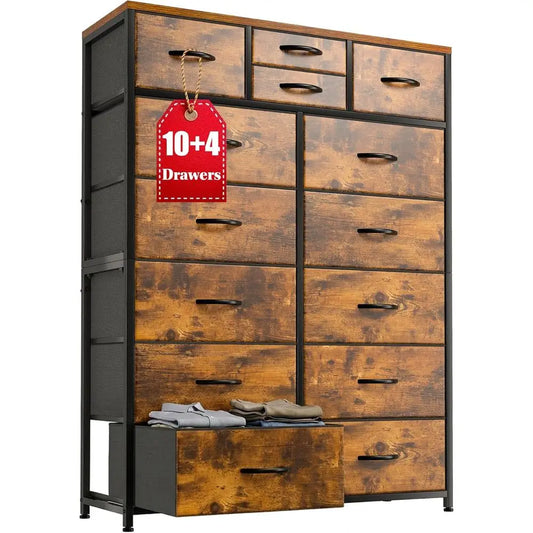 14 Drawer Dresser With Metal And Wood Top For Hallway Or Living Room
