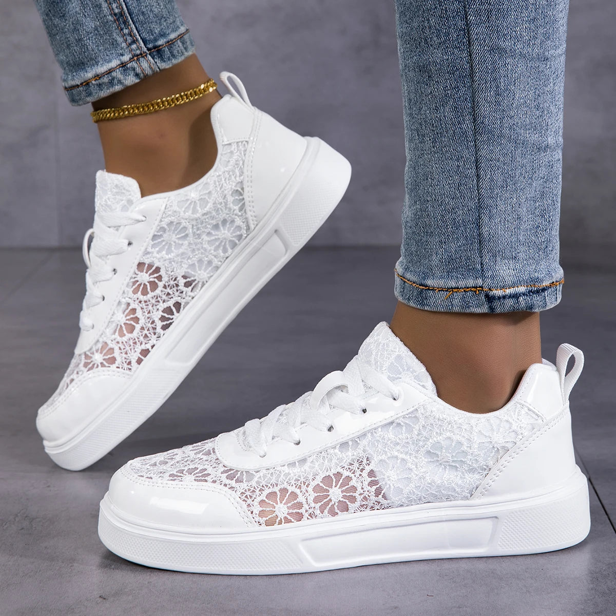 Women Platform Sneakers Lace Up Breathable Mesh Non Slip Footwear