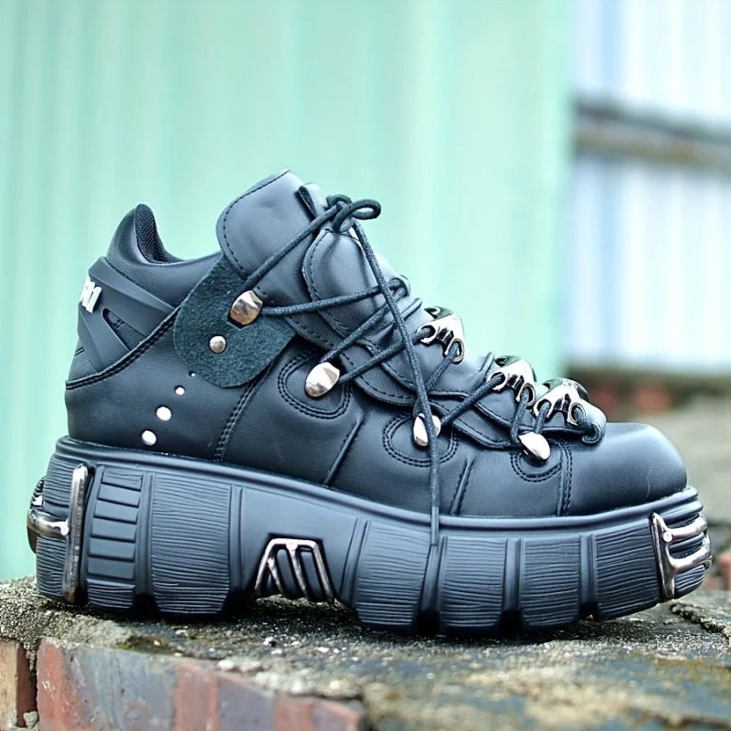 Women Thick Platform Sneakers Rock Metal Decoration Punk Casual Trainers
