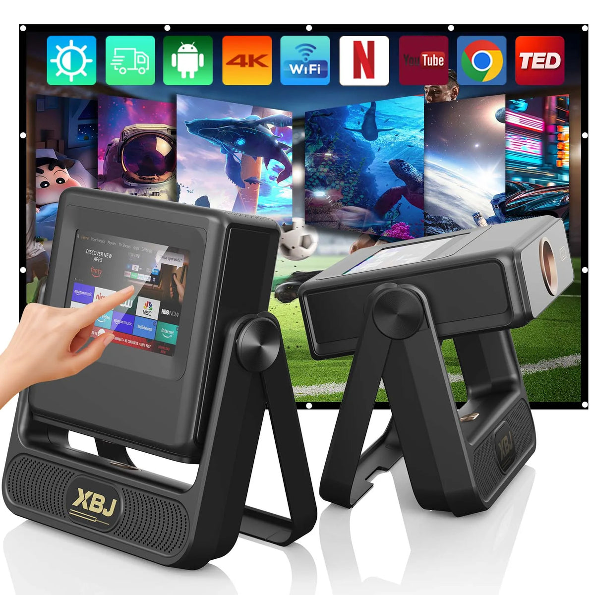 XBJ A5Pro 1080p Smart Projector Screen WiFi BT5 Auto Focus