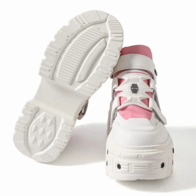 Women Punk Chunky Platform Sneakers Hook Loop Gothic Leather Trainers
