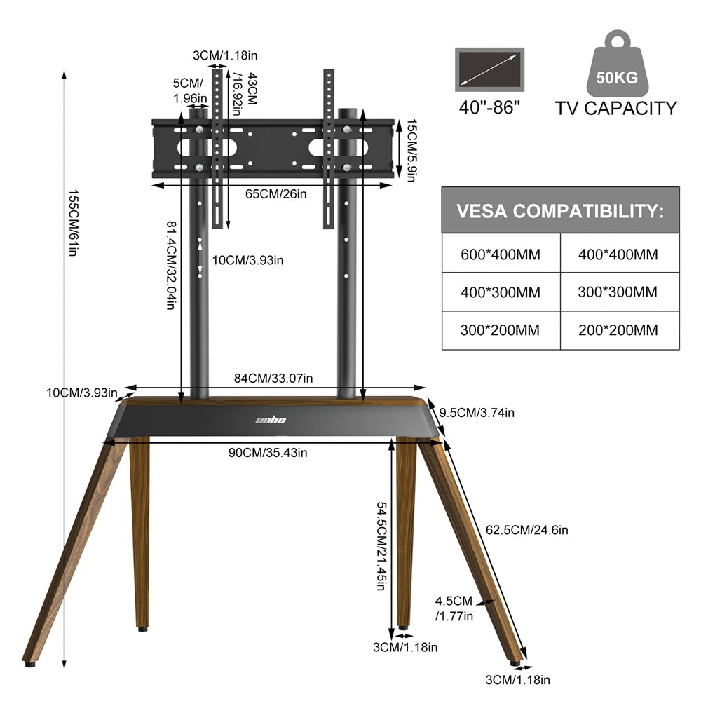 Unho Heavy Duty Metal TV Floor Stand for LED LCD Flat Screens