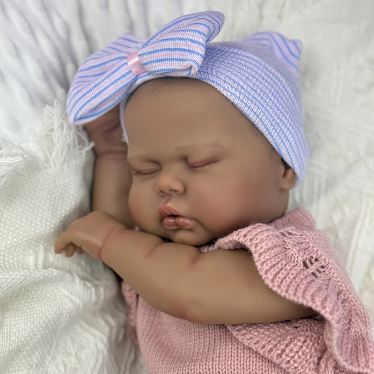 BZDOLL Chubby Asleep Reborn Doll Vinyl Limbs Cloth Body Handmade Lifelike
