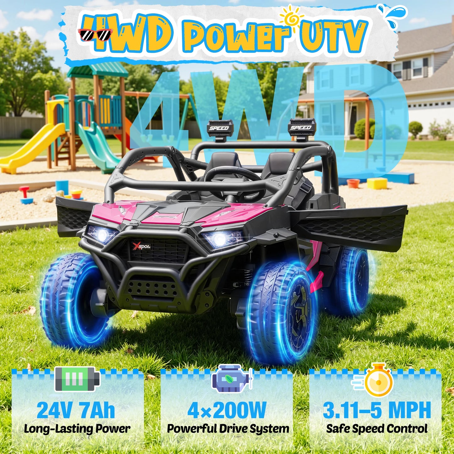 Joyracer 24V 4WD Kids Electric UTV Ride-On With Music LED Lights
