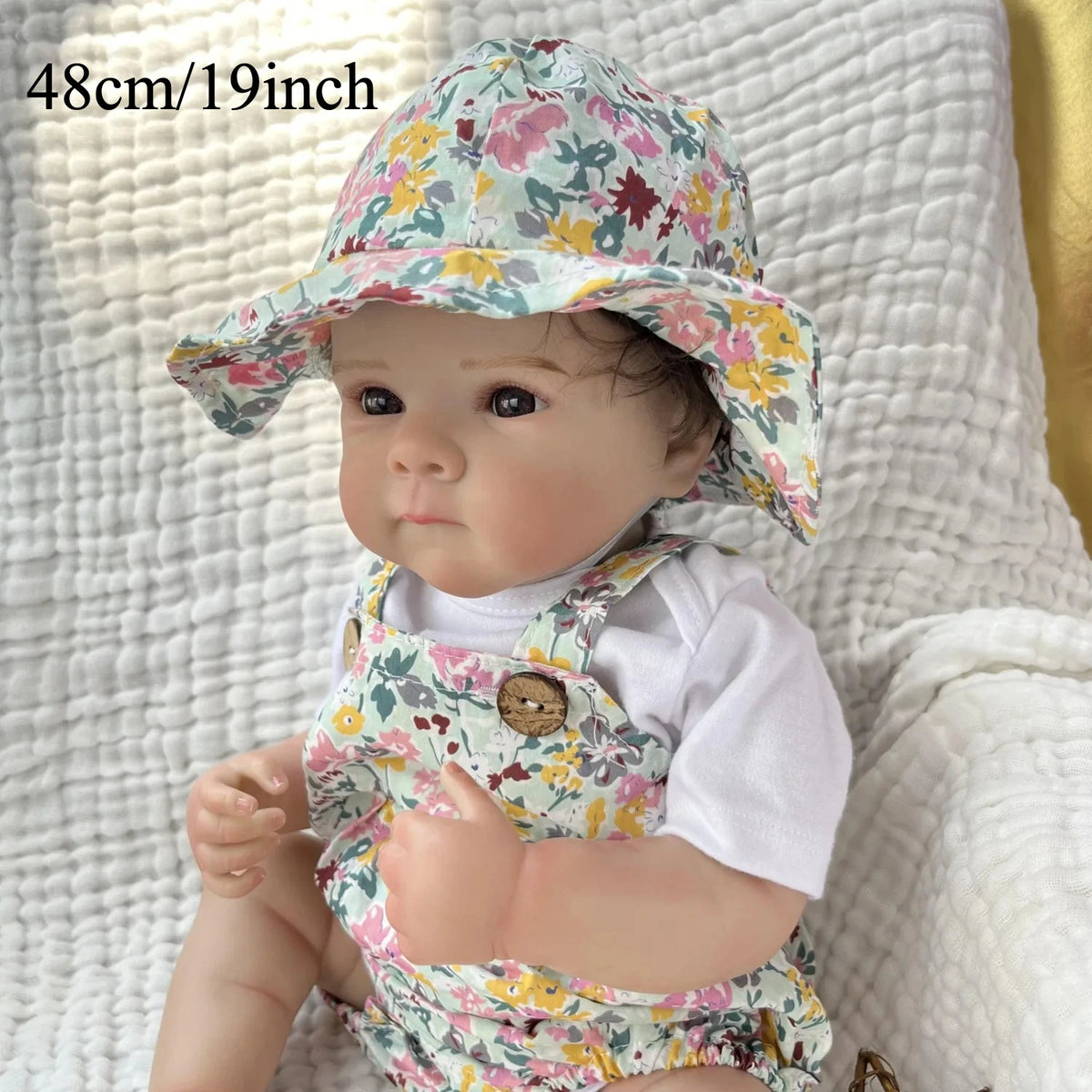 BZDOLL Reborn Baby Doll Full Vinyl Lifelike With Floral Hat