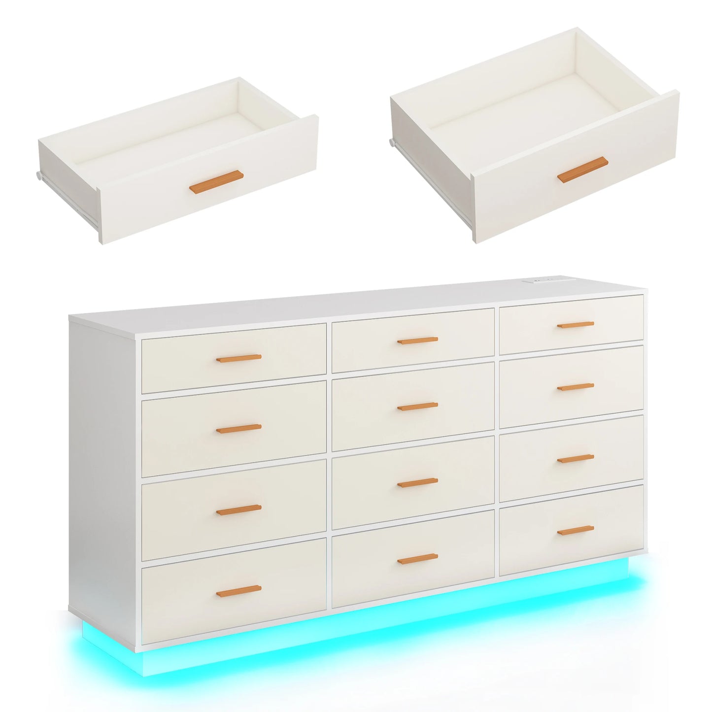 QiaoShiRen Modern Dresser With Power Outlets And LED Lights