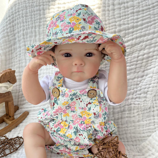 BZDOLL Reborn Baby Doll Full Vinyl Lifelike With Floral Hat