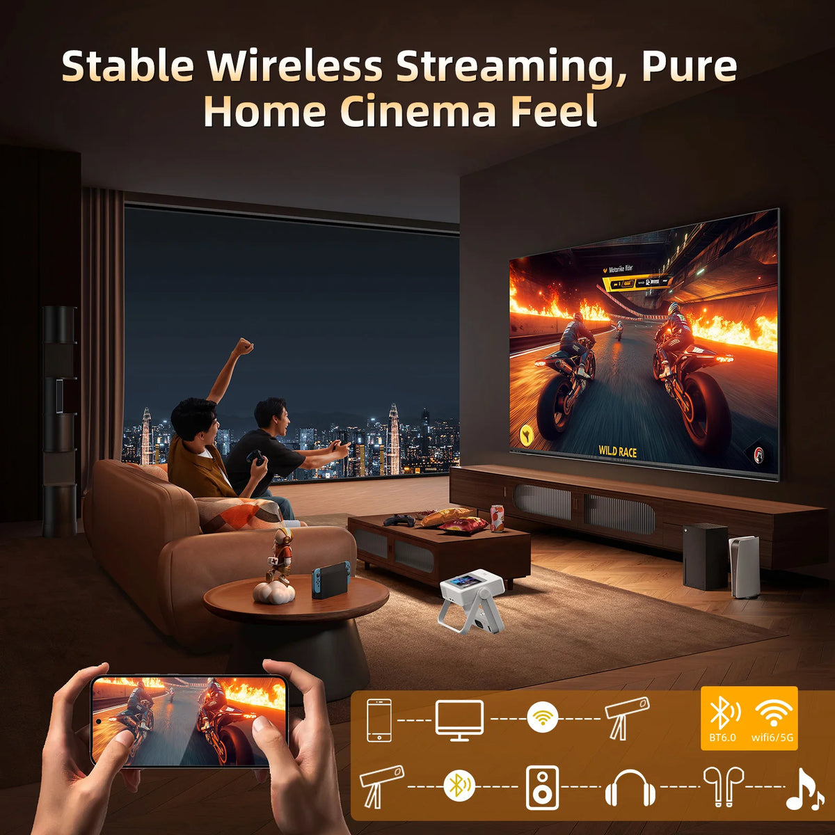XBJ A5Pro 1080p Smart Projector Screen WiFi BT5 Auto Focus