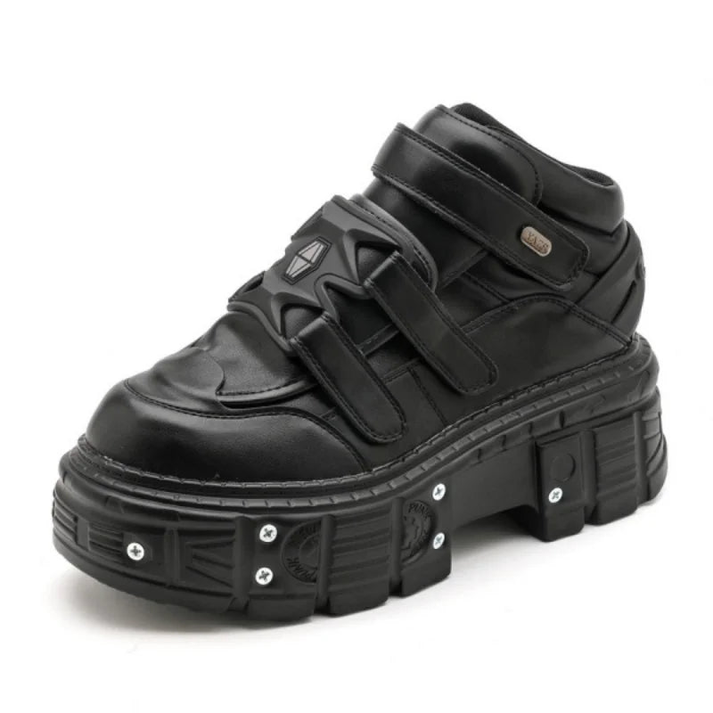Women Punk Chunky Platform Sneakers Hook Loop Gothic Leather Trainers