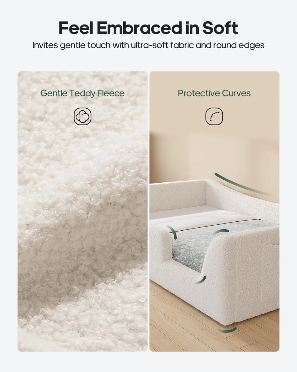 2In1 Convertible Full Floor Bed With High Rails Teddy Boucle