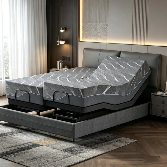 Split King Adjustable Bed Frame With Massage And Gel Memory Foam Mattress