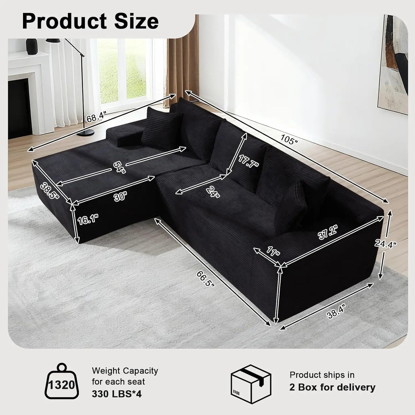 Modular Cloud Sectional Sofa With L Shaped Chaise Upholstered Corduroy
