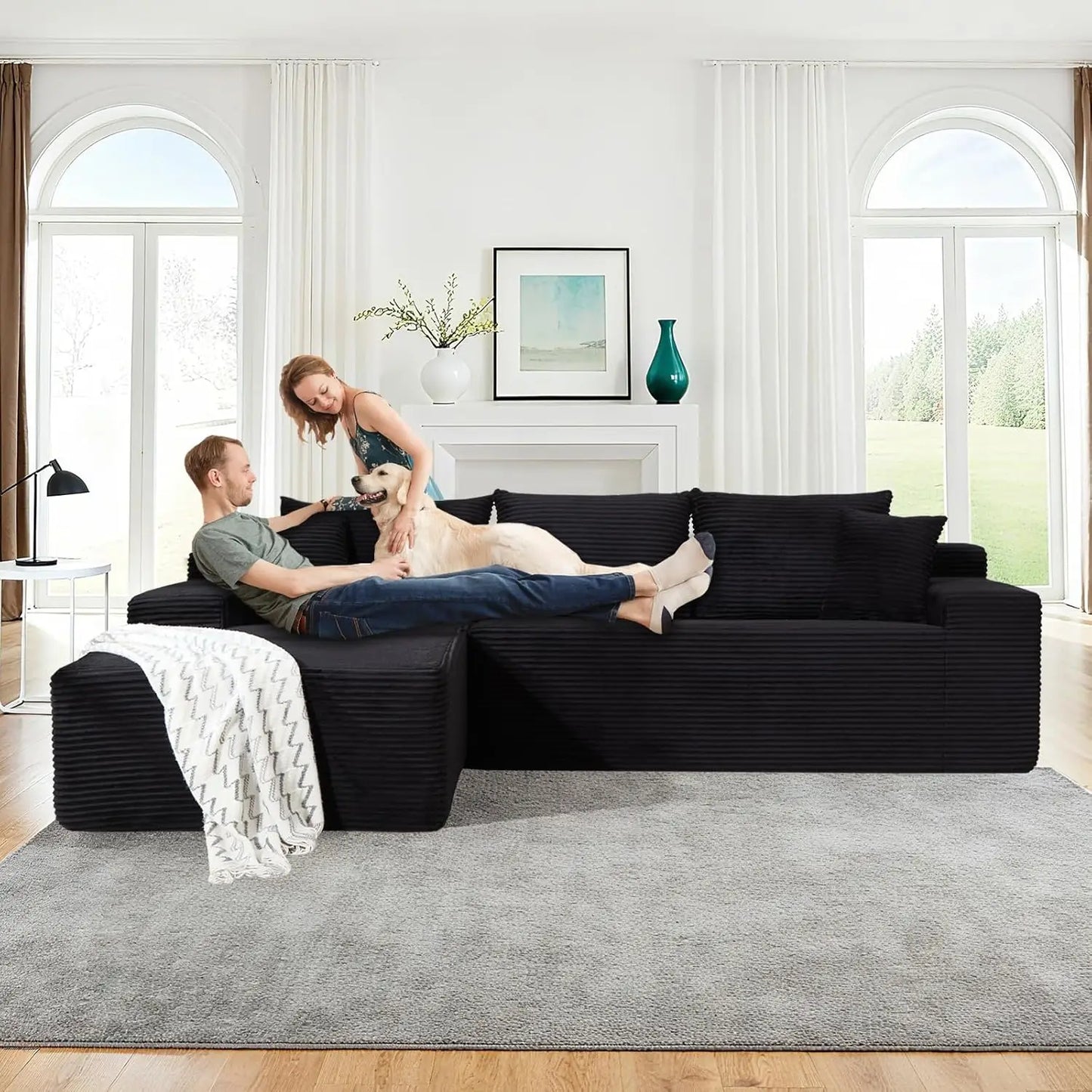 Modular Cloud Sectional Sofa With L Shaped Chaise Upholstered Corduroy