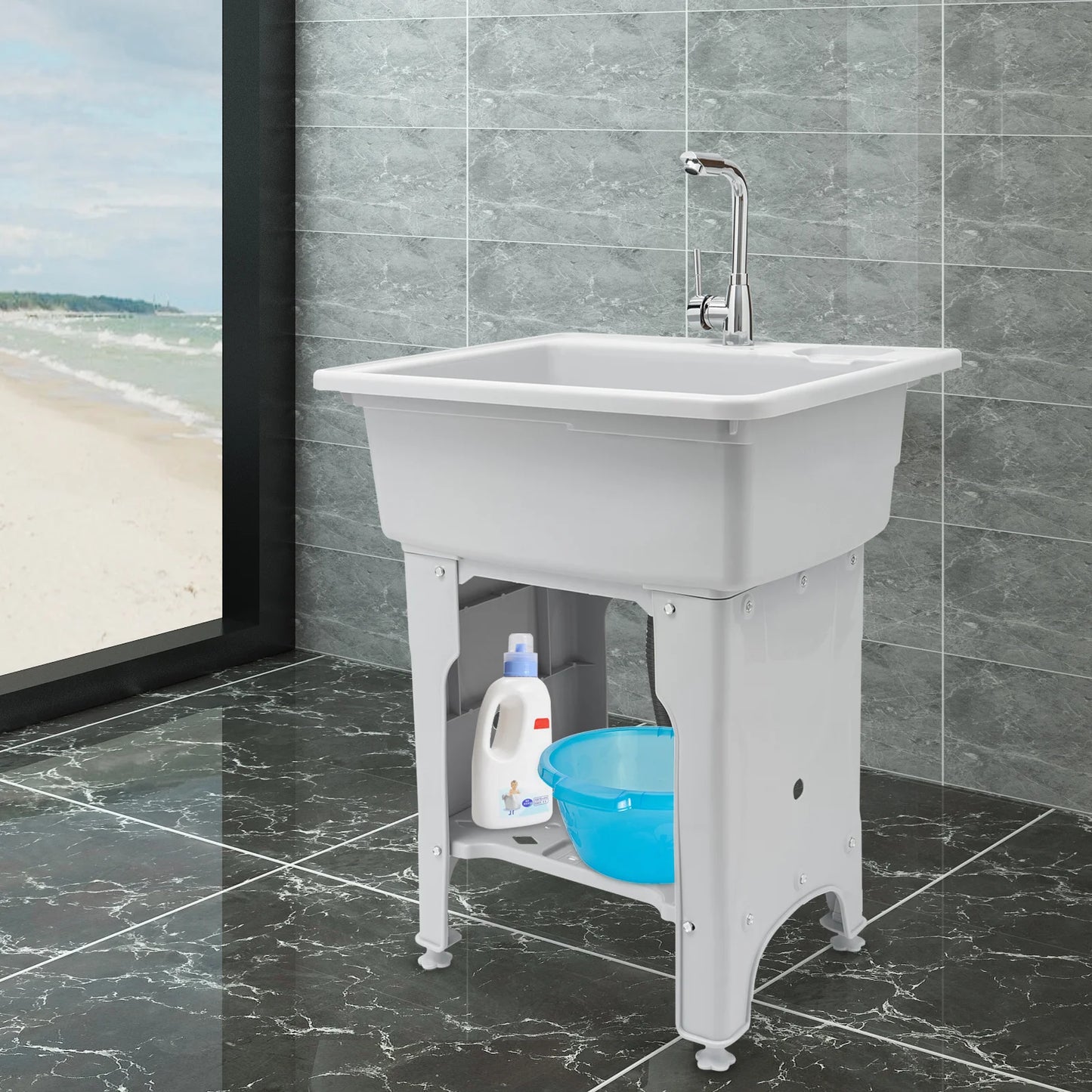Multifunctional Laundry Sink With Faucet And Washboard