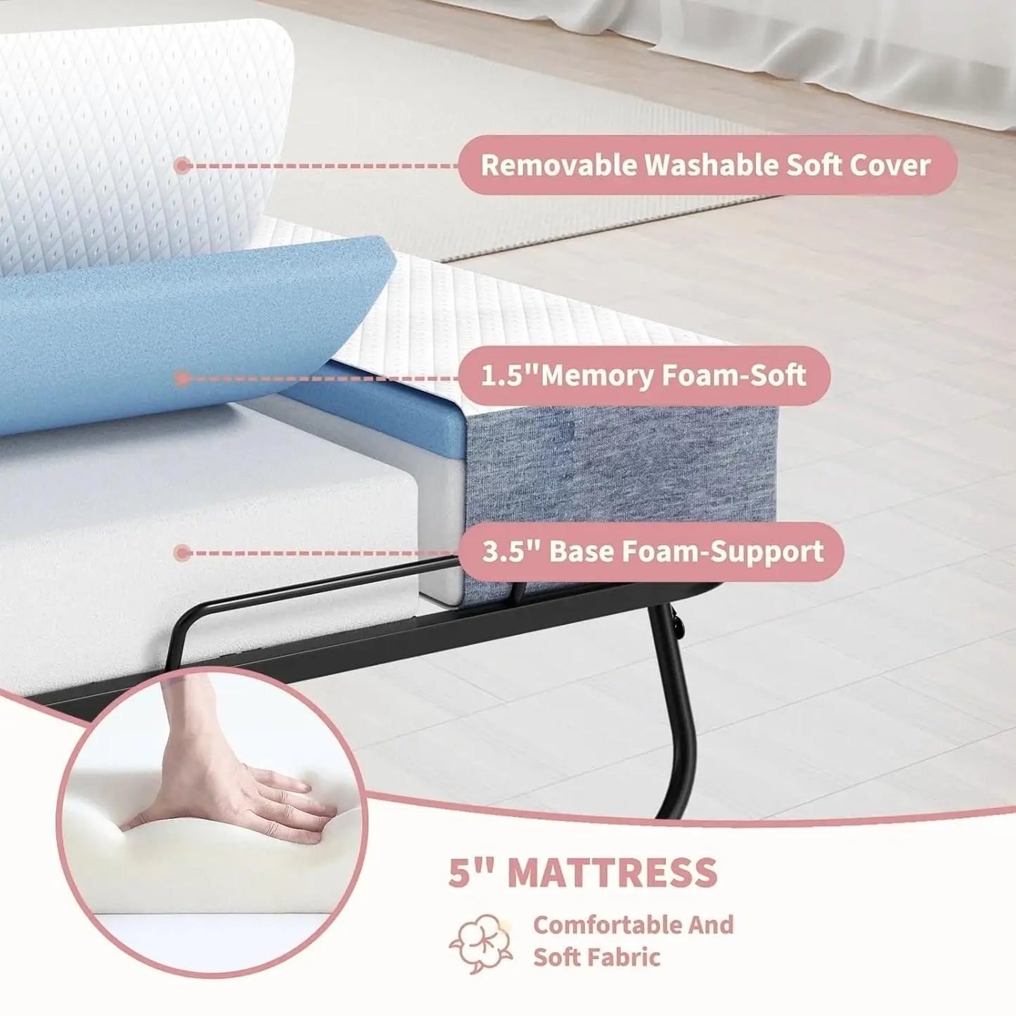 Folding Bed With Memory Foam Mattress Rollaway For Guests