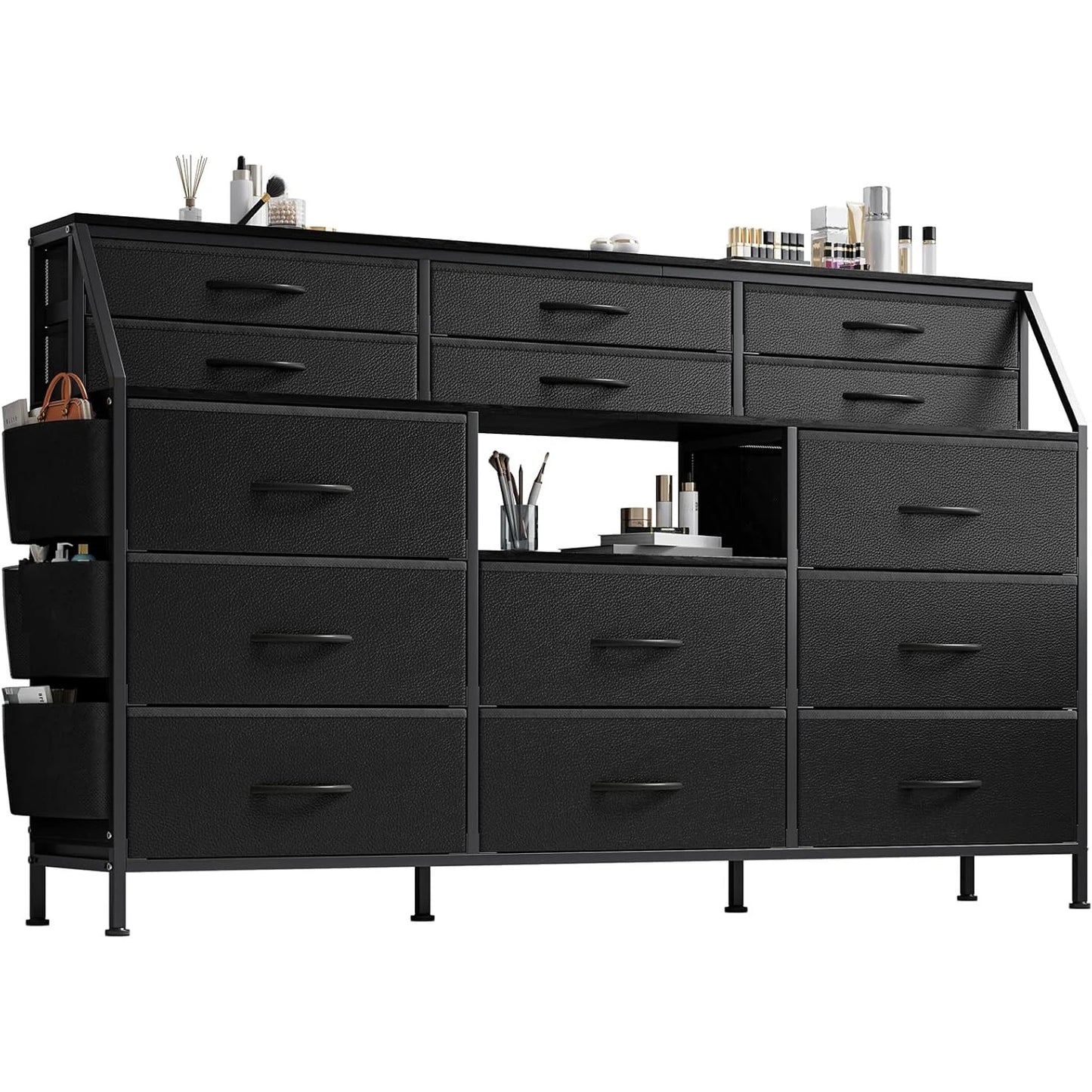TWISTER.CK Fabric Chest of Drawers With Wooden Top and Metal Frame for Bedroom