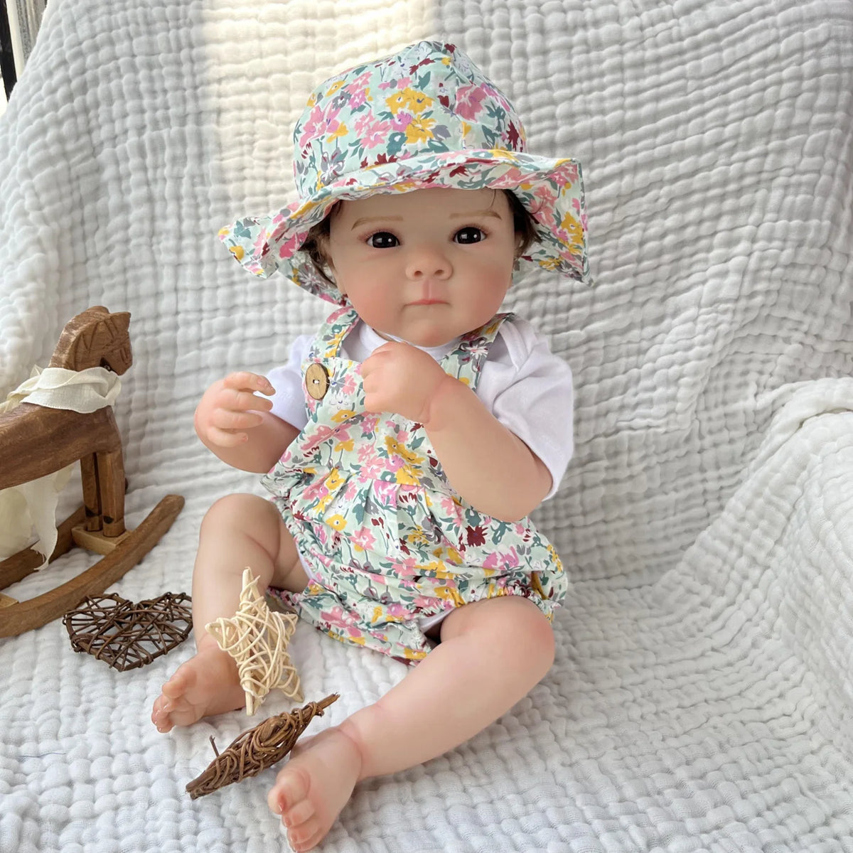 BZDOLL Reborn Baby Doll Full Vinyl Lifelike With Floral Hat