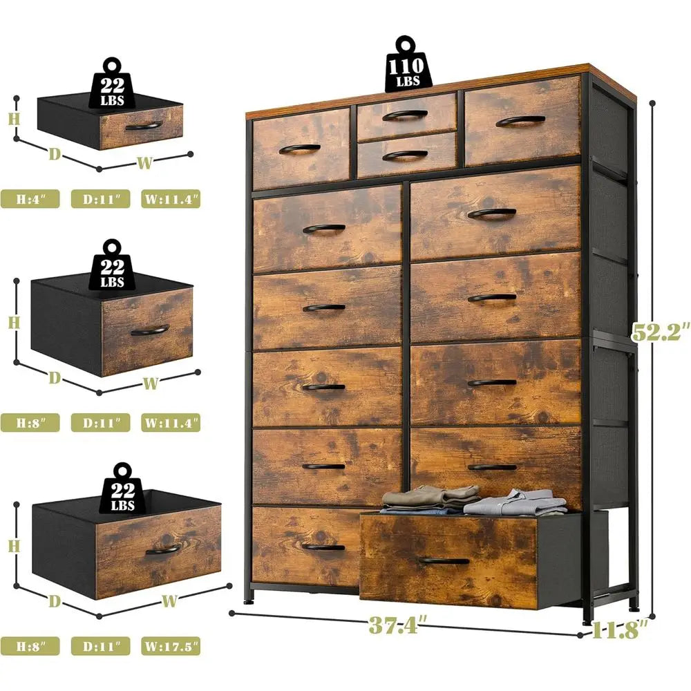 14 Drawer Dresser With Metal And Wood Top For Hallway Or Living Room