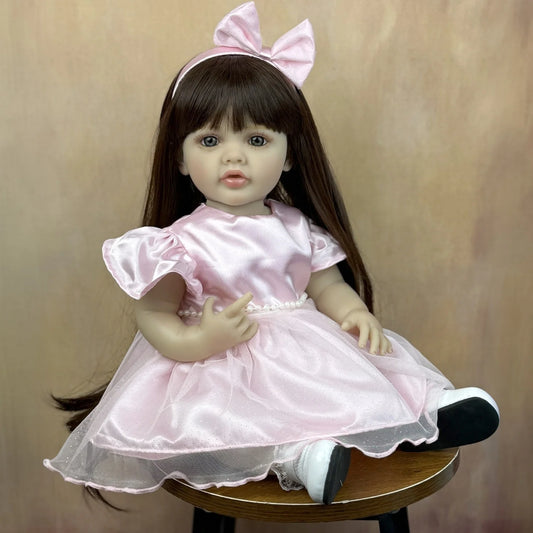BZDOLL Reborn Baby Girl Doll Vinyl Dress Up Long Hair