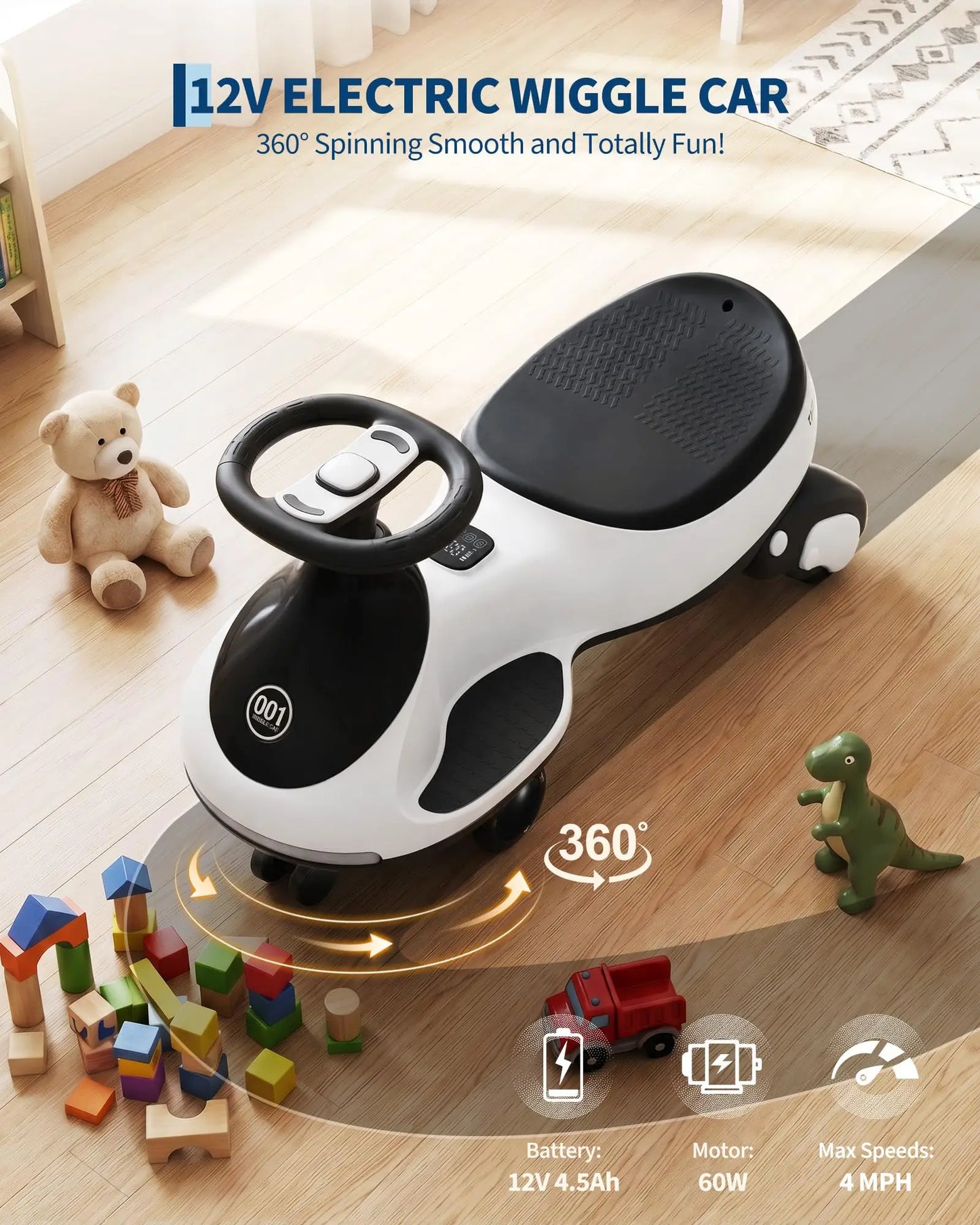 HiMISS 12V Electric Wiggle Car For Kids 2 In 1 Ride On Toy