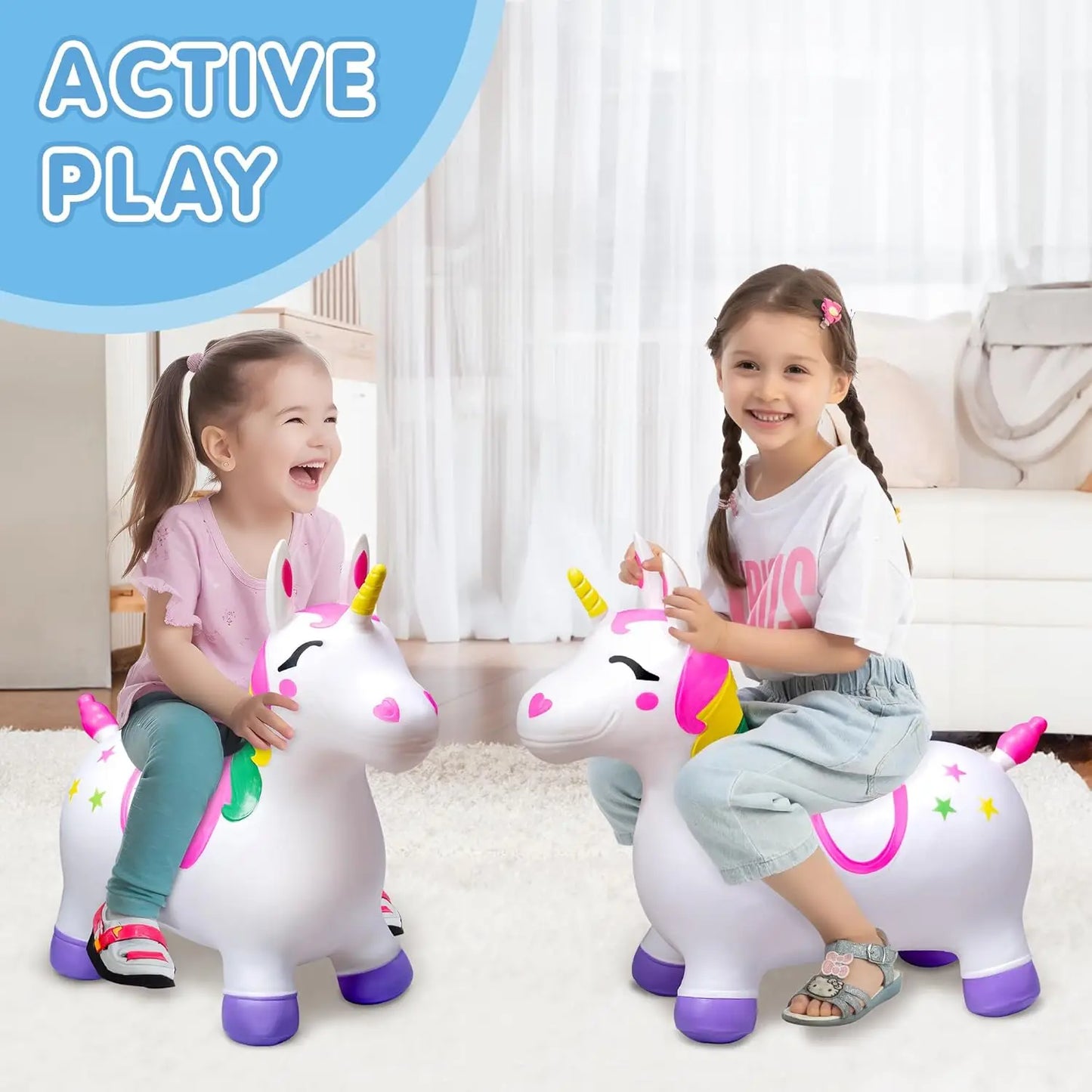 Joyfy Kids Bouncy Unicorn Horse Ride On Toy For Birthday