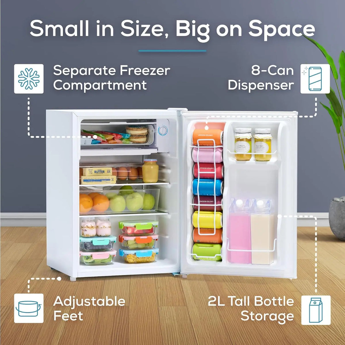 XMSJ Mini Refrigerator With Freezer And Glass Shelves For Home